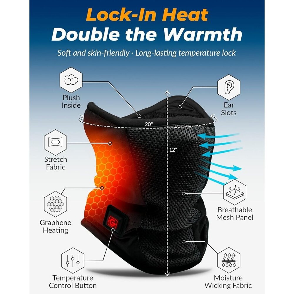 Men Black soft and warm heated Unisex Balaclava Snowboard Cold Protection - Picture 5 of 8